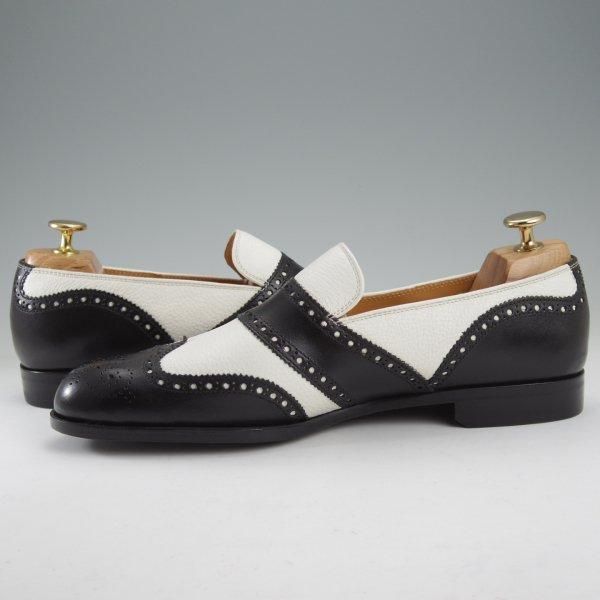 未使用★Iugen/イウゲン SIZE 7【定価￥44,000-★ローファー/IG202】スリッポン/カーフ×グレインレザー/黒×白/メンズ★m613