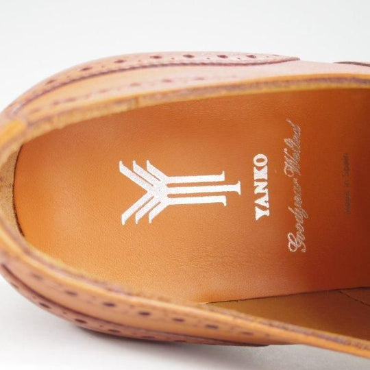 未使用★(スペイン製)YANKO/ヤンコ SIZE 6.5【グッドイヤーウェルテッド製法★セミブローグ/14207】カーフ/茶/メンズ★m616