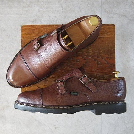 美品★パラブーツ SIZE 8【定価￥96,800-★ウィリアム/WILLIAM】マルシェソール/ダブルモンク/グレインレザー/濃茶/Paraboot★m708