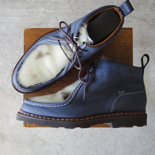 使用数回★パラブーツ SIZE 8【貴重オーダー品★フォック仕様(アザラシの毛皮)/MUCY】ミューシー/ヌバック/紺/SHIRAZ/Paraboot★m733