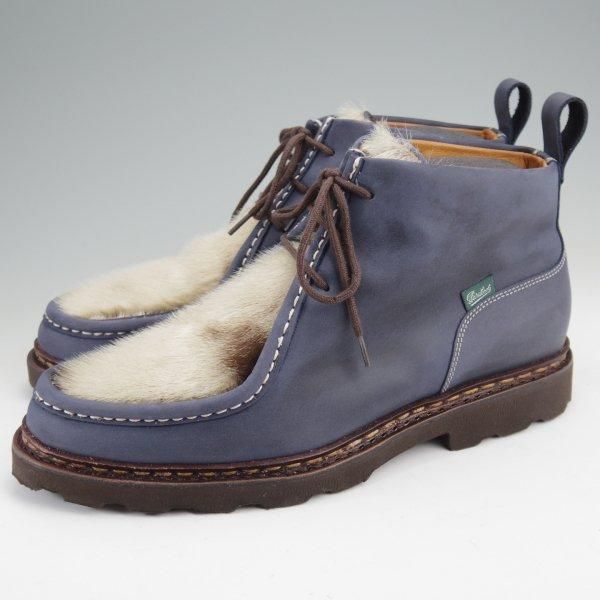 使用数回★パラブーツ SIZE 8【貴重オーダー品★フォック仕様(アザラシの毛皮)/MUCY】ミューシー/ヌバック/紺/SHIRAZ/Paraboot★m733