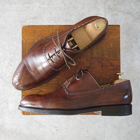 極上★(伊)タニノクリスチー SIZE 7【定価15万円以上★オックスフォードシューズ】カーフ/濃茶/メンズ/TANINO CRISCI★m738