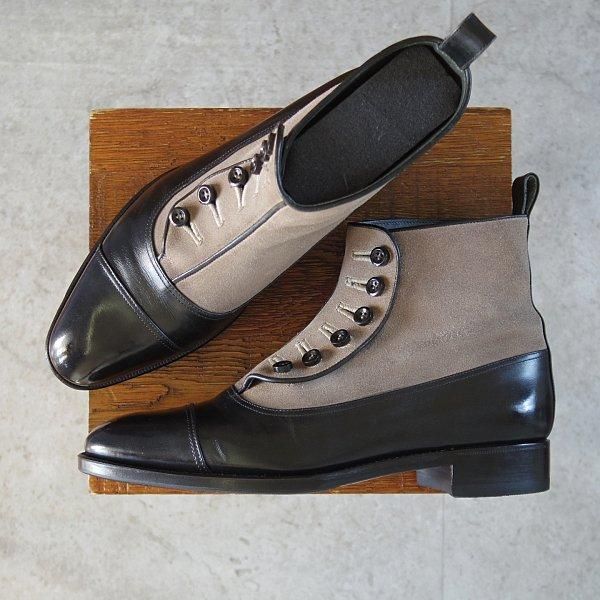 極上★Perfetto/ペルフェット SIZE 7【グッドイヤーウェルテッド製法★ボタンブーツ/DICTATOR】カーフ×スエード/黒×薄茶/メンズ★m758