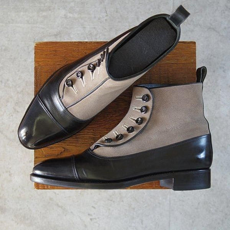 極上★Perfetto/ペルフェット SIZE 7【グッドイヤーウェルテッド製法★ボタンブーツ/DICTATOR】カーフ×スエード/黒×薄茶/メンズ★m758