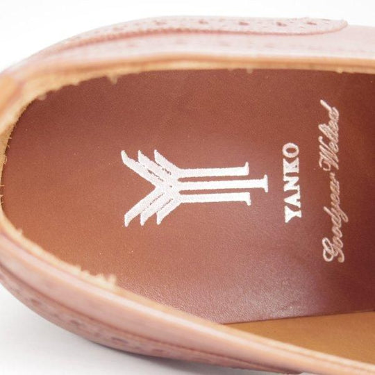 未使用★(スペイン製)YANKO/ヤンコ SIZE 6.5【グッドイヤーウェルテッド製法★セミブローグ/14207】カーフ/茶/メンズ★m808