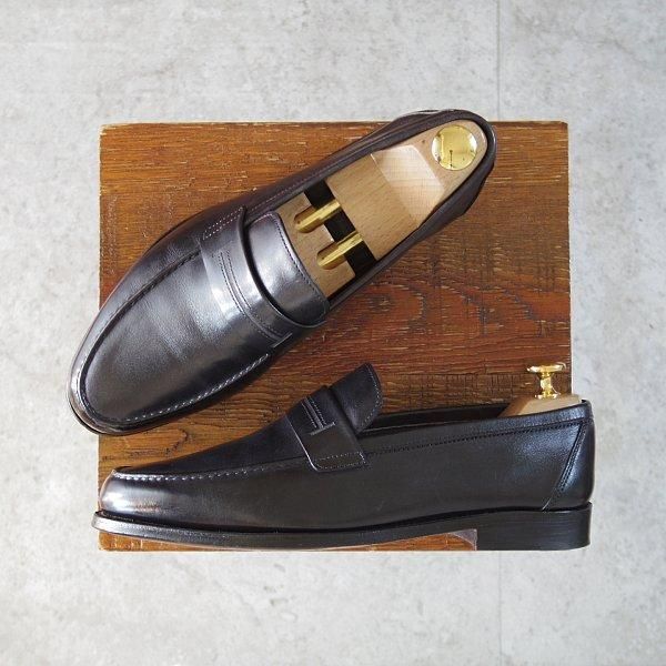 極美品★ジョンロブ SIZE 5.5【貴重★エルメス別注/HERMES/ミュージアムカーフ】HENRI/H513ラスト/コインローファー/黒/JOHN LOBB★m846