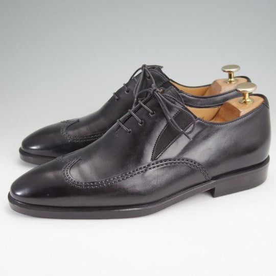 極美品★(伊)タニノクリスチー SIZE 6【定価￥210,000-★ブラインドブローグ/56】サイドエラスティック/カーフ/黒/TANINO CRISCI★m847