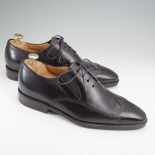 極美品★(伊)タニノクリスチー SIZE 6【定価￥210,000-★ブラインドブローグ/56】サイドエラスティック/カーフ/黒/TANINO CRISCI★m847