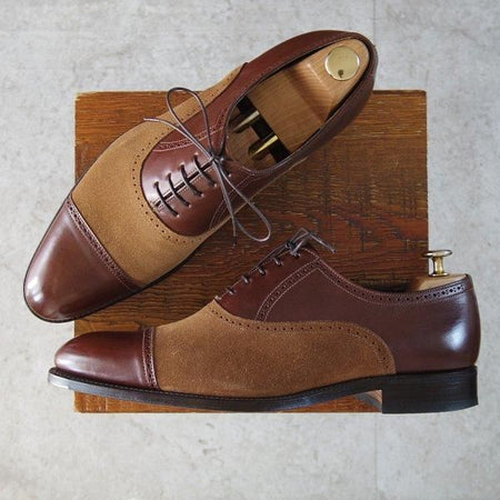 極上★(英)グレンソン 8.5F【コンビ仕様★クォーターブローグ】カーフ×スエード/濃茶×茶/メンズ/GRENSON★m853