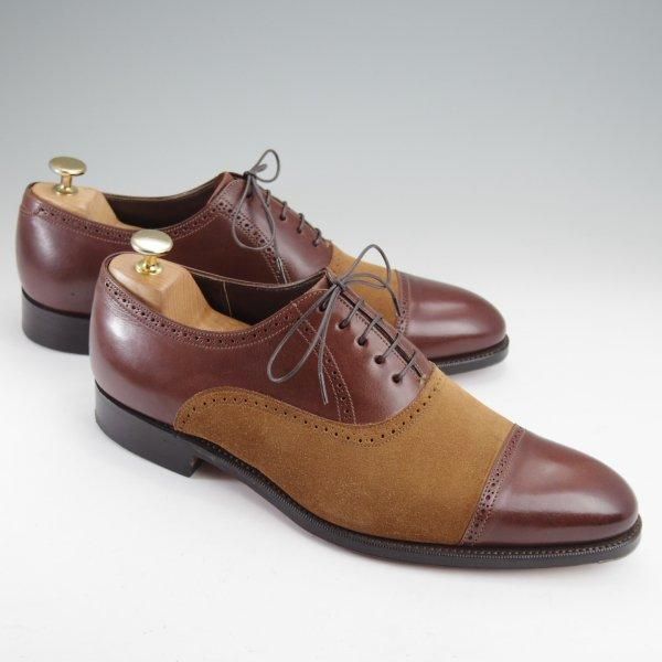 極上★(英)グレンソン 8.5F【コンビ仕様★クォーターブローグ】カーフ×スエード/濃茶×茶/メンズ/GRENSON★m853