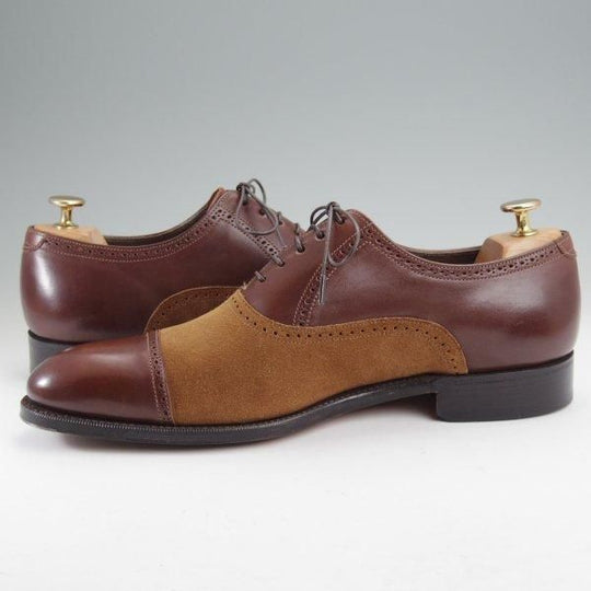 極上★(英)グレンソン 8.5F【コンビ仕様★クォーターブローグ】カーフ×スエード/濃茶×茶/メンズ/GRENSON★m853