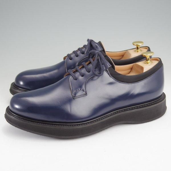 美品★チャーチ 70F/UK7【現行5都市ロゴ★プレーントゥ/BRANDON】142ラスト/ロイスカーフ/紺/メンズ/Church's★m854