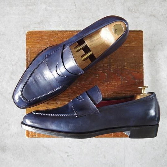 美品★(台東区)ジョーワークス SIZE 8【注文価格￥124,300-★ミュージアムカーフ仕様/コインローファー】紺/メンズ/JOE WORKS★m986