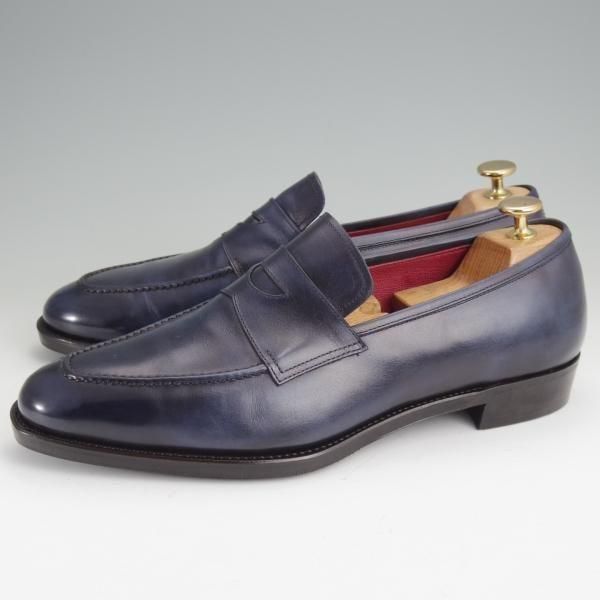 美品★(台東区)ジョーワークス SIZE 8【注文価格￥124,300-★ミュージアムカーフ仕様/コインローファー】紺/メンズ/JOE WORKS★m986