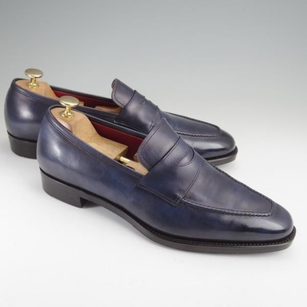 美品★(台東区)ジョーワークス SIZE 8【注文価格￥124,300-★ミュージアムカーフ仕様/コインローファー】紺/メンズ/JOE WORKS★m986