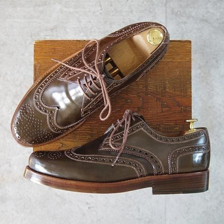 極美品★(独)ハインリッヒ・ディンケラッカー SIZE 8.5【モデル定価￥193,600-★濃茶/コードバン/RIO/リオ】フルブローグ/メンズ★n030