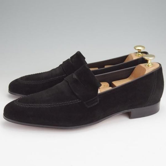 極美品★ジョンロブ SIZE 9【旧ロゴ★TURVEY/コインローファー/黒】スリッポン/スエード/メンズ/JOHN LOBB★n032