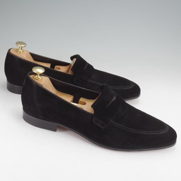 極美品★ジョンロブ SIZE 9【旧ロゴ★TURVEY/コインローファー/黒】スリッポン/スエード/メンズ/JOHN LOBB★n032
