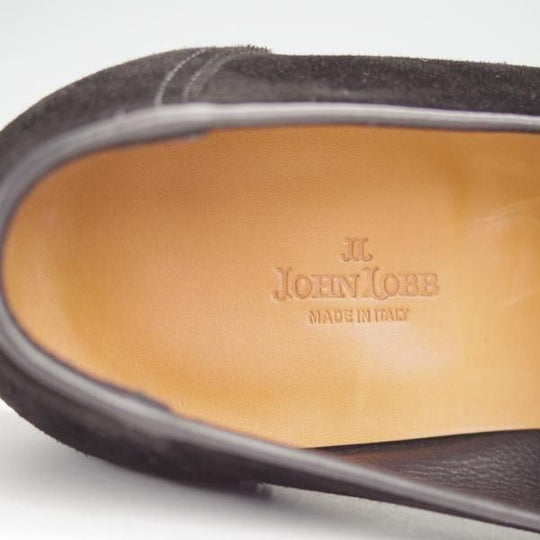 極美品★ジョンロブ SIZE 9【旧ロゴ★TURVEY/コインローファー/黒】スリッポン/スエード/メンズ/JOHN LOBB★n032