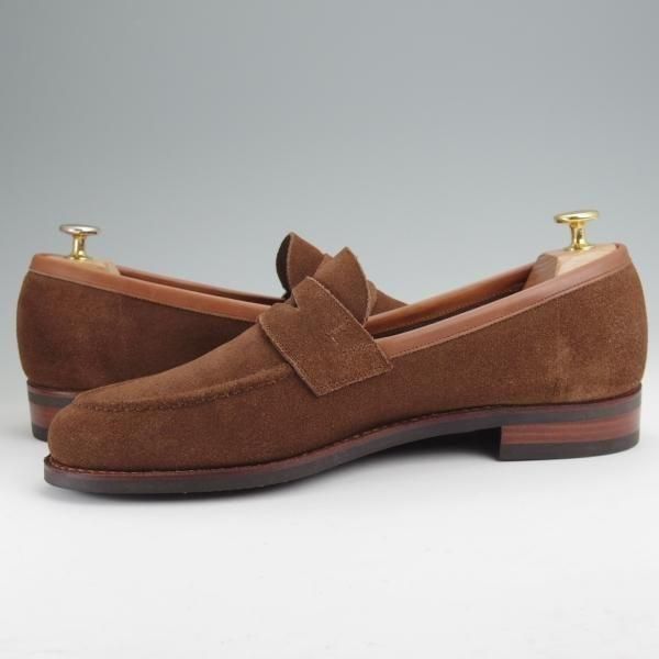 極美品★三陽山長 SIZE 9【定価￥88,000-★弥伍郎/R2013ラスト】コインローファー/スエード/茶/メンズ/Sanyo Yamacho★n062