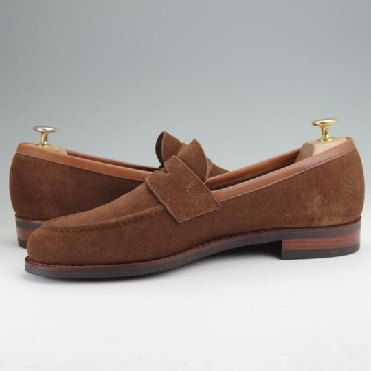 極美品★三陽山長 SIZE 9【定価￥88,000-★弥伍郎/R2013ラスト】コインローファー/スエード/茶/メンズ/Sanyo Yamacho★n062