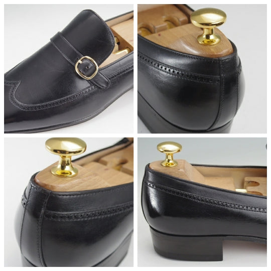 ほぼ試着程度★(伊)タニノクリスチー SIZE 5.5【定価15万円以上★ストラップローファー/黒】スリッポン/カーフ/メンズ/TANINO CRISCI★n091