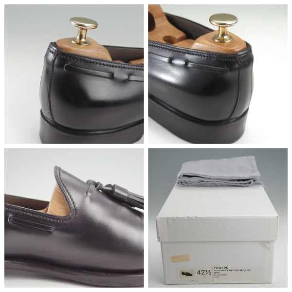 ★(伊)F.LLIジャコメッティ SIZE 42.5【定価￥121,000-★タッセルローファー/FG421】ROSSAラスト/カーフ/黒/メンズ/Giacometti★n696