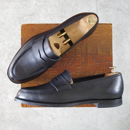 美品★クロケット&ジョーンズ 8.5E【定価￥121,000-★RICHMOND 2/376ラスト】コインローファー/シボ革/黒/メンズ/Crockett&Jones★n891