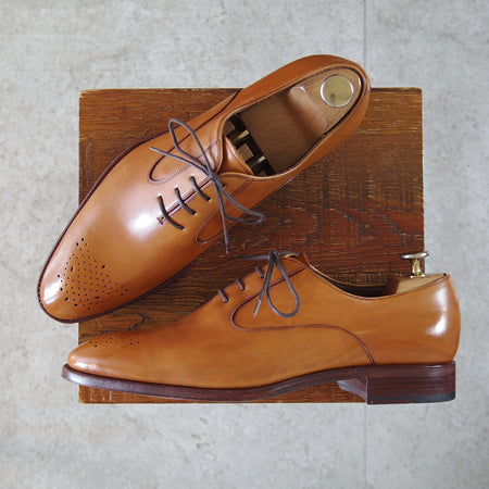 未使用★(スペイン製)カルミナ SIZE 7【グッドイヤーウェルテッド製法★オックスフォードシューズ/茶】カーフ/メンズ/CARMINA★n893