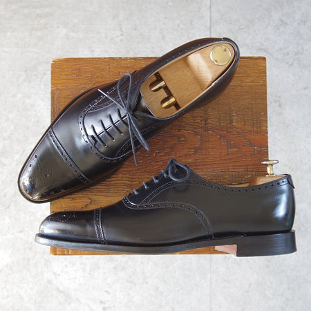 極美品★チャーチ 70F/UK7【現行5都市ロゴ★セミブローグ/WEYMOUTH】159ラスト/カーフ/黒/メンズ/Church's★o431