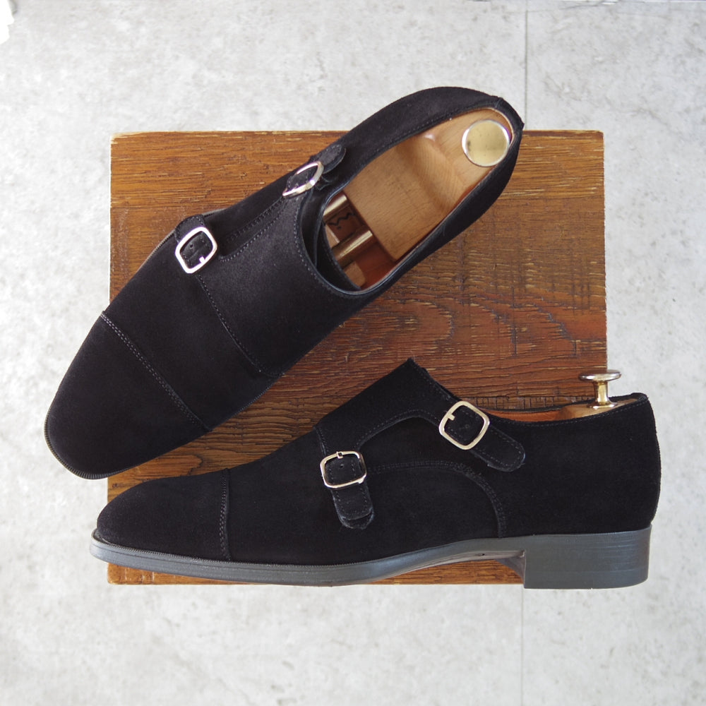 極美品★(伊)サントーニ SIZE 6【★ダブルモンク/黒】スエード/メンズ/Santoni★p576