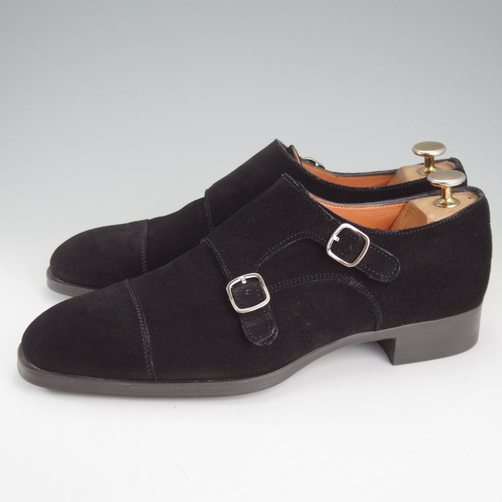 極美品★(伊)サントーニ SIZE 6【★ダブルモンク/黒】スエード/メンズ/Santoni★p576