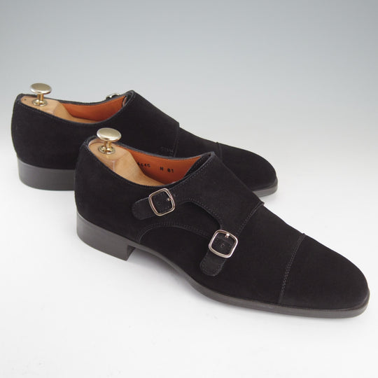 極美品★(伊)サントーニ SIZE 6【★ダブルモンク/黒】スエード/メンズ/Santoni★p576