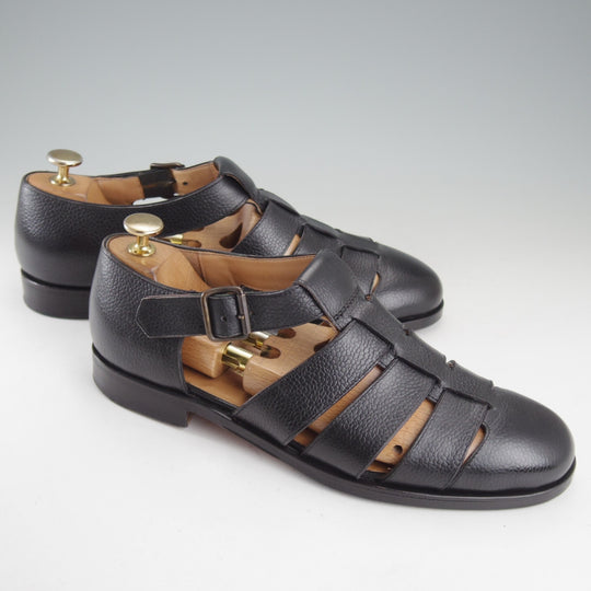 極上★(伊)F.LLIジャコメッティ SIZE 40.5【定価￥100,100-★グルカサンダル/FG166】FAUSTOラスト/グレインレザー/黒/Giacometti★p579