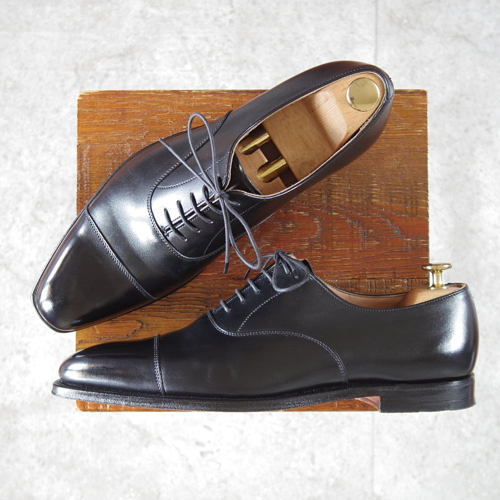 極美品★クロケット&ジョーンズ 7.5E【定価￥132,000-★HALLAM/348ラスト】ハラム/ストレートチップ/カーフ/黒/Crockett&Jones★n925