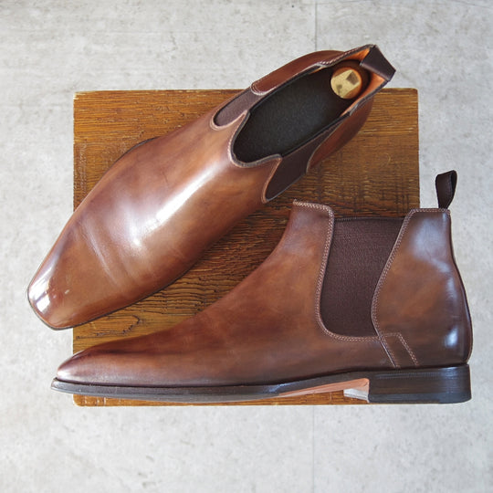 極上★(伊)サントーニ SIZE 7.5【★サイドゴアブーツ/濃茶】カーフ/メンズ/Santoni★o448