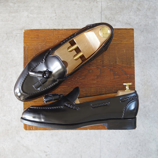 美品★エドワードグリーン 5.5E【定価￥264,000-★BELGRAVIA/184ラスト】タッセルローファー/カーフ/黒/メンズ/EDWARD GREEN★o454