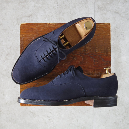 未使用★チャーチ 60E/UK6【デッドストック品★旧チャーチ/3都市ロゴ/149ラスト】プレーントゥ/スエード/紺/メンズ/Church's★n940