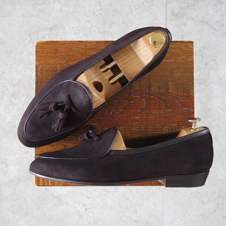 極美品★(英)ボードイン&ランジ SIZE 42【定価￥102,300-★Sagan Classic Tasseles/ローファー】スエード/濃茶/BAUDOIN&LANGE★n943