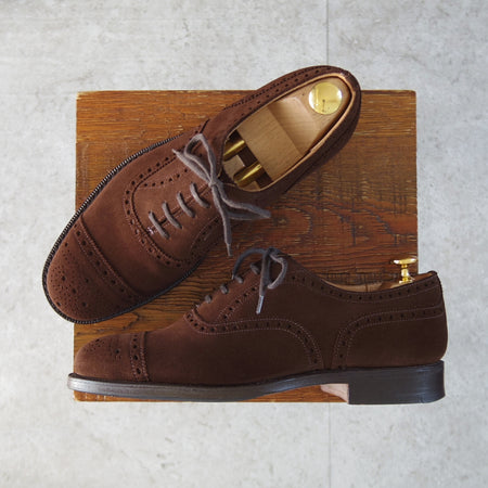 美品★チャーチ 55F/UK5.5【現行定価￥181,500-★DIPLOMAT/ディプロマット/100ラスト】セミブローグ/スエード/濃茶/Church's★o463
