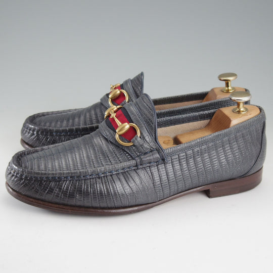 ★(伊)GUCCI/グッチ SIZE 6.5【高額★リザード仕様/1953コレクション/ホースビットローファー】スリッポン/紺/メンズ★p017