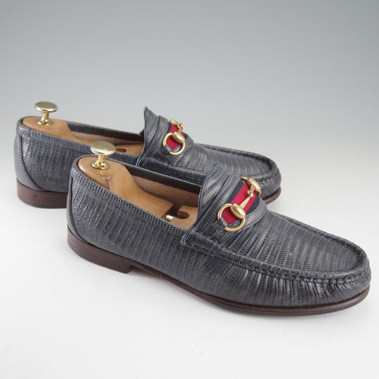 ★(伊)GUCCI/グッチ SIZE 6.5【高額★リザード仕様/1953コレクション/ホースビットローファー】スリッポン/紺/メンズ★p017