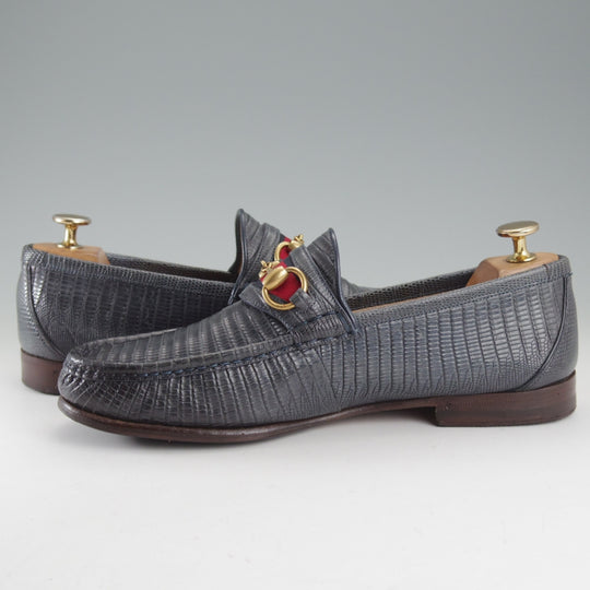 ★(伊)GUCCI/グッチ SIZE 6.5【高額★リザード仕様/1953コレクション/ホースビットローファー】スリッポン/紺/メンズ★p017