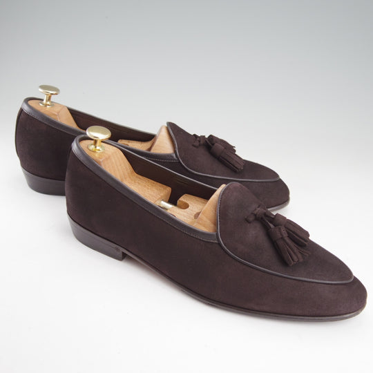 極美品★(英)ボードイン&ランジ SIZE 42【定価￥102,300-★Sagan Classic Tasseles/ローファー】スエード/濃茶/BAUDOIN&LANGE★n943