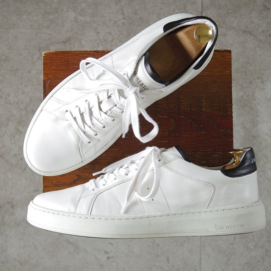 極上★J.M.ウエストン SIZE 9.5【定価￥121,000-★オンタイム/On Time/レザースニーカー】624/カーフ/白/Weston/ウェストン★p025