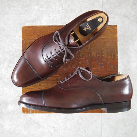 美品★三陽山長 SIZE 8.5【現行定価￥99,000-★ツリー付/友二郎/R2010ラスト】ストレートチップ/カーフ/濃茶/メンズ/Sanyo Yamacho★p030
