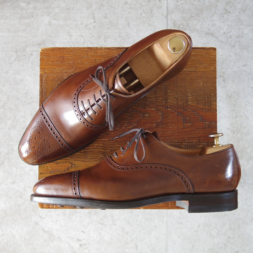 使用僅か★クロケット&ジョーンズ 7E【現行定価10万円以上★MALTON/マルトン/360ラスト】セミブローグ/カーフ/濃茶/Crockett&Jones★o481