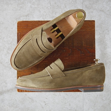 極美品★ジョンロブ SIZE 8【旧ロゴ★CAMPUS/コインローファー】3198ラスト/スエード/KHAKI/カーキ/メンズ/JOHN LOBB★n486