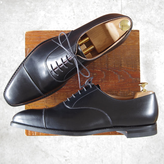 未使用★クロケット&ジョーンズ 9.5E【現行定価10万円以上★バーニーズNY別注/HALLAM】348ラスト/ストレートチップ/カーフ/黒★p092