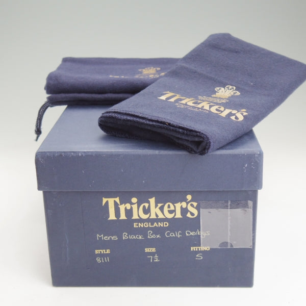 極美品★トリッカーズ SIZE 7.5【定価￥132,000-★プレーントゥ/8111】ポストマンシューズ/カーフ/黒/メンズ/Tricker's★n505